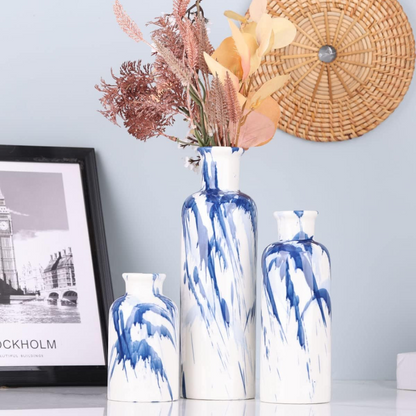 Blue Painted Glazed Vases Set