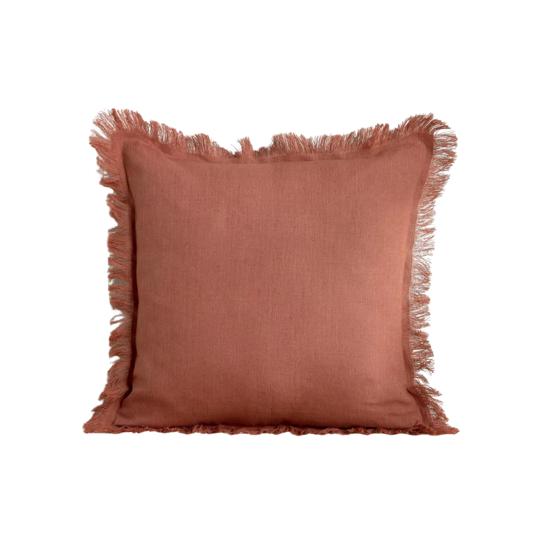 Rust Linen Cushion with Fringes