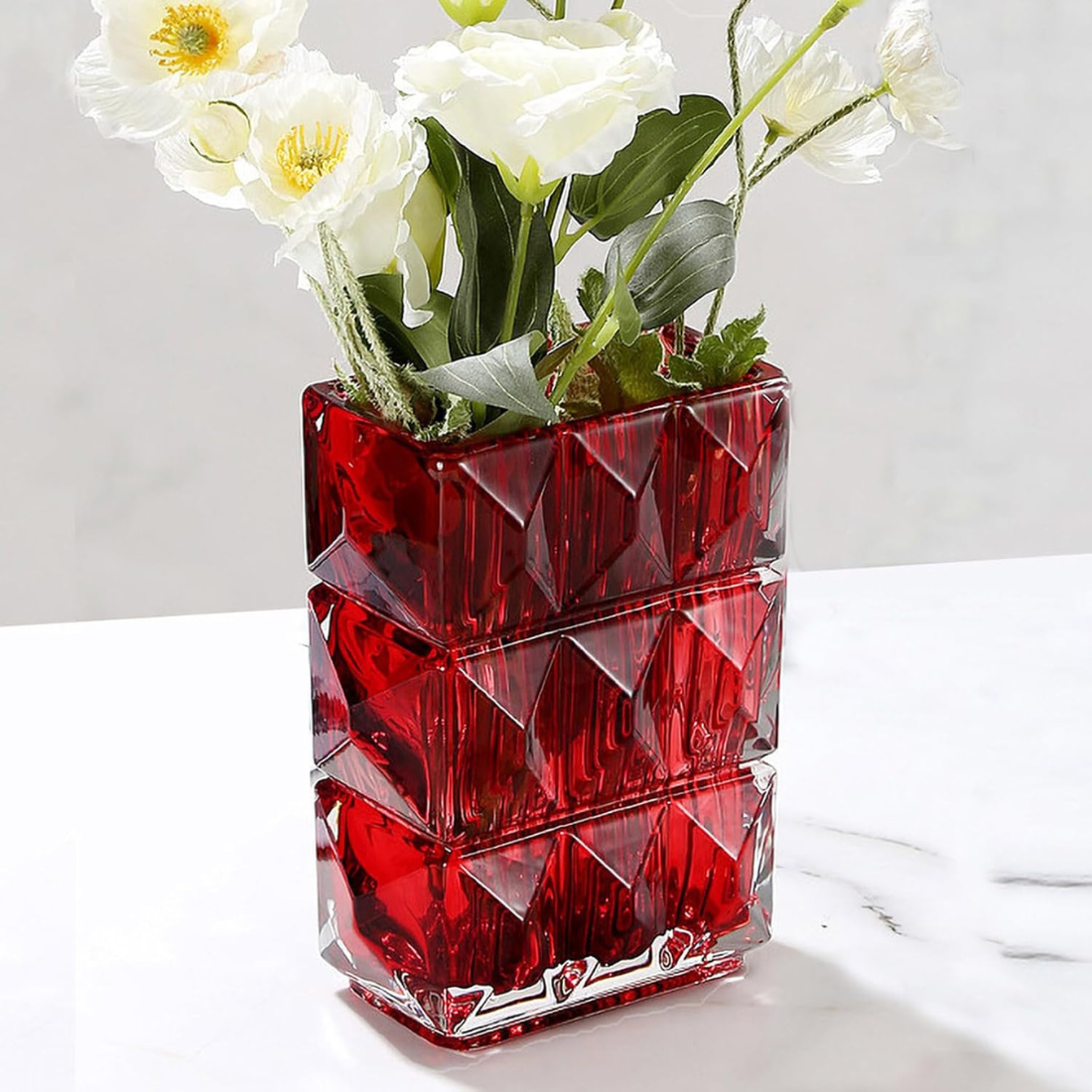 Red Rectangular Glass Vase