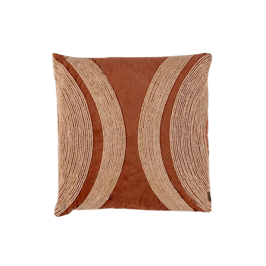 Rust Linen Cushion with Circular Lines