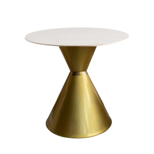 Round Faux Marble Top End Table with Gold Base