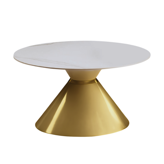 Round Faux Marble Top Coffee Table with Gold Base