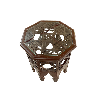 Arabesque Wooden Table with Glass Top