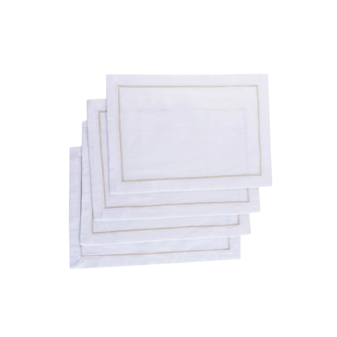 Set of 4 White Placemats with Gold Trim
