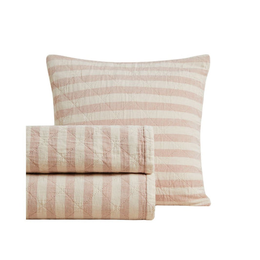 Pink and White Striped Quilted Bedcover