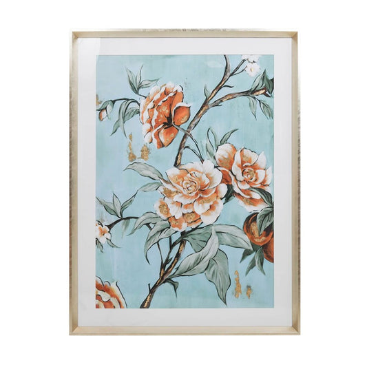 Peach and Blue Floral Artwork with Gold Frame