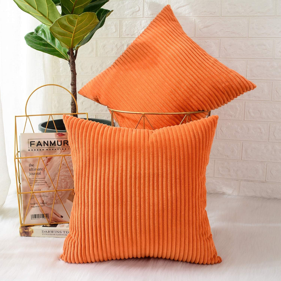 Orange Corduroy Cushion Cover