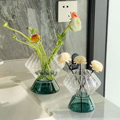 Green Glass Geometric Vase