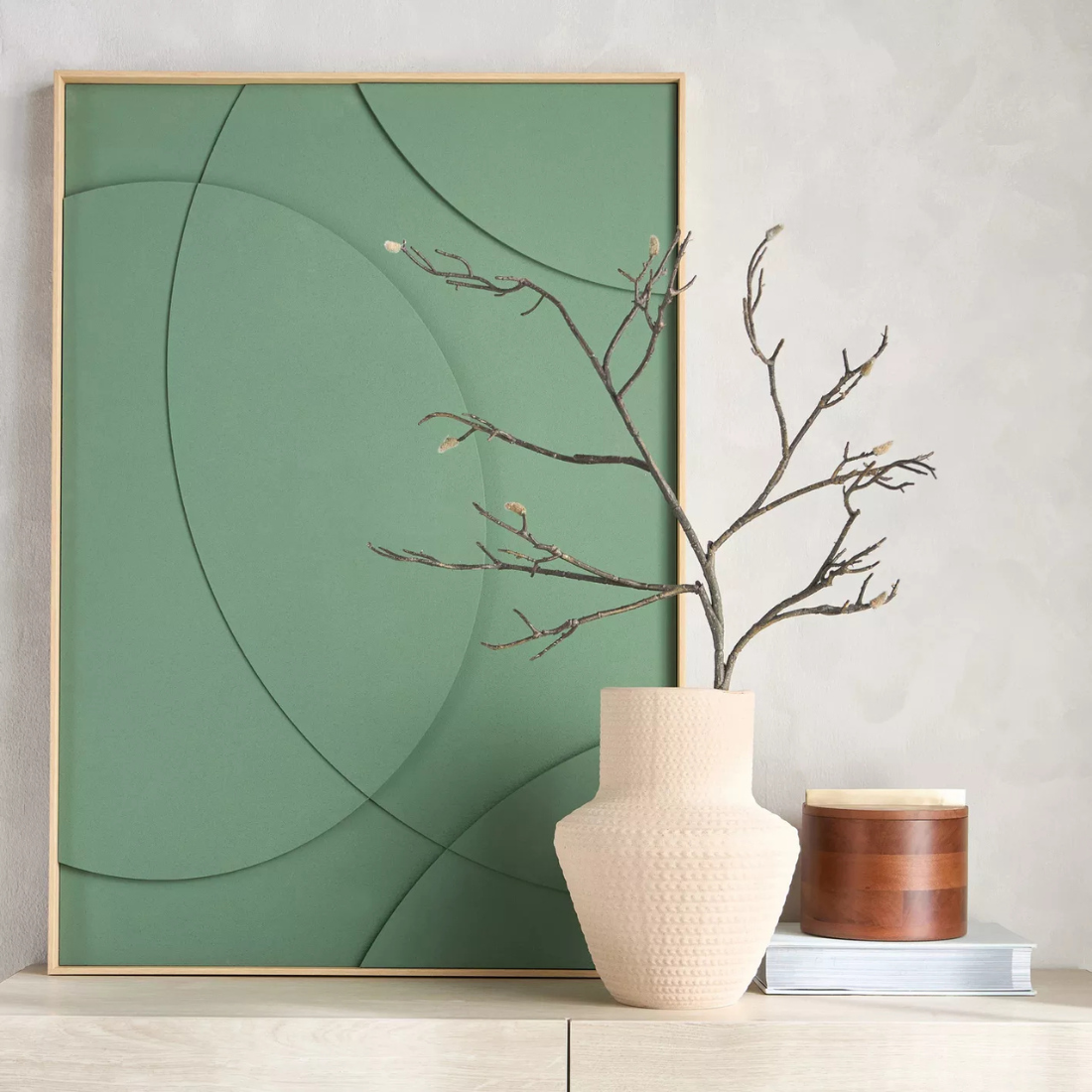 Green Wall Art with Wooden Frame