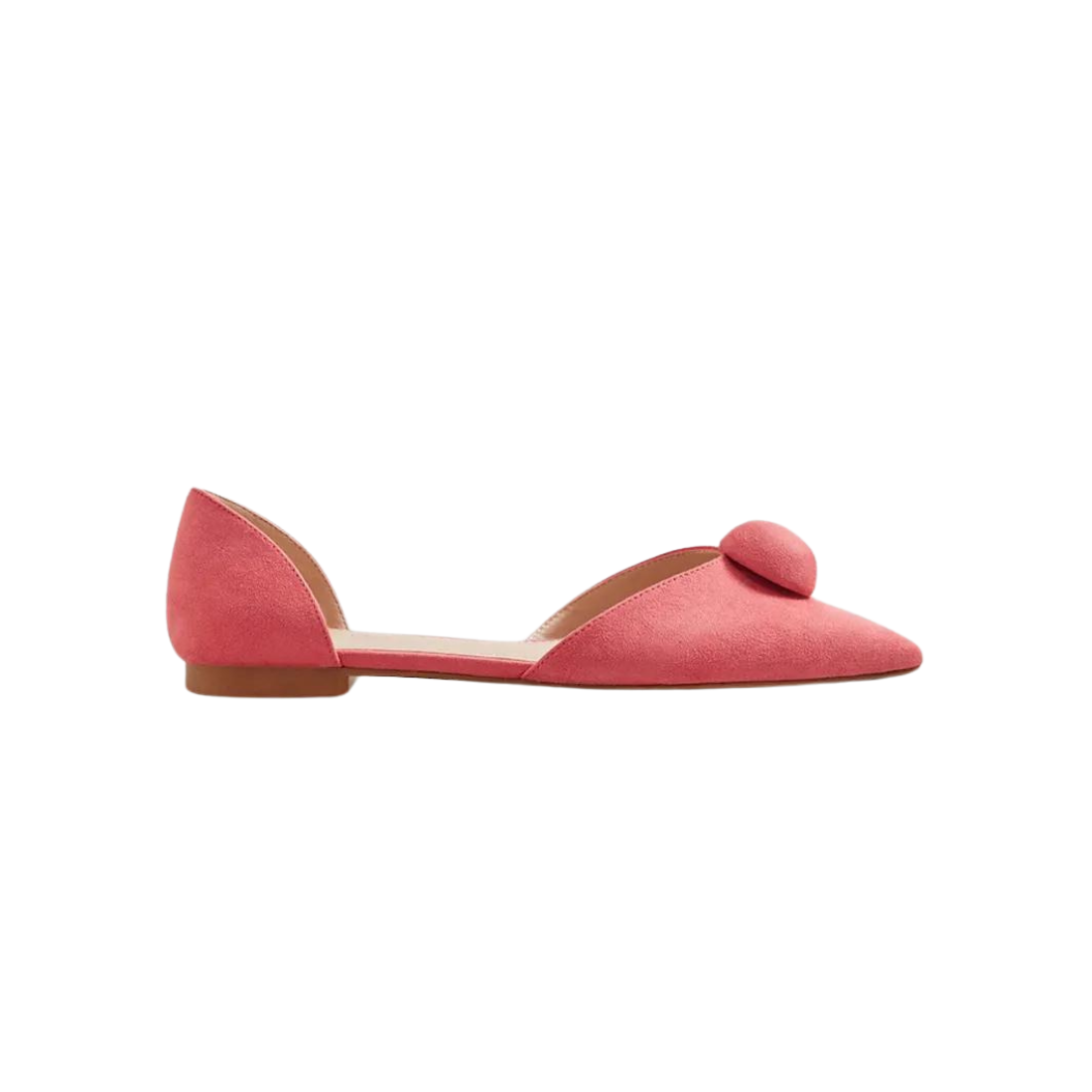 Pointy Pink Suede Ballerines with Pompom