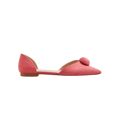 Pointy Pink Suede Ballerines with Pompom