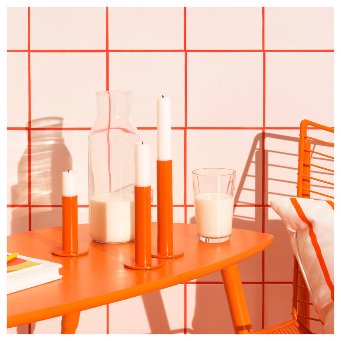 Orange Taper Candle Holder Set