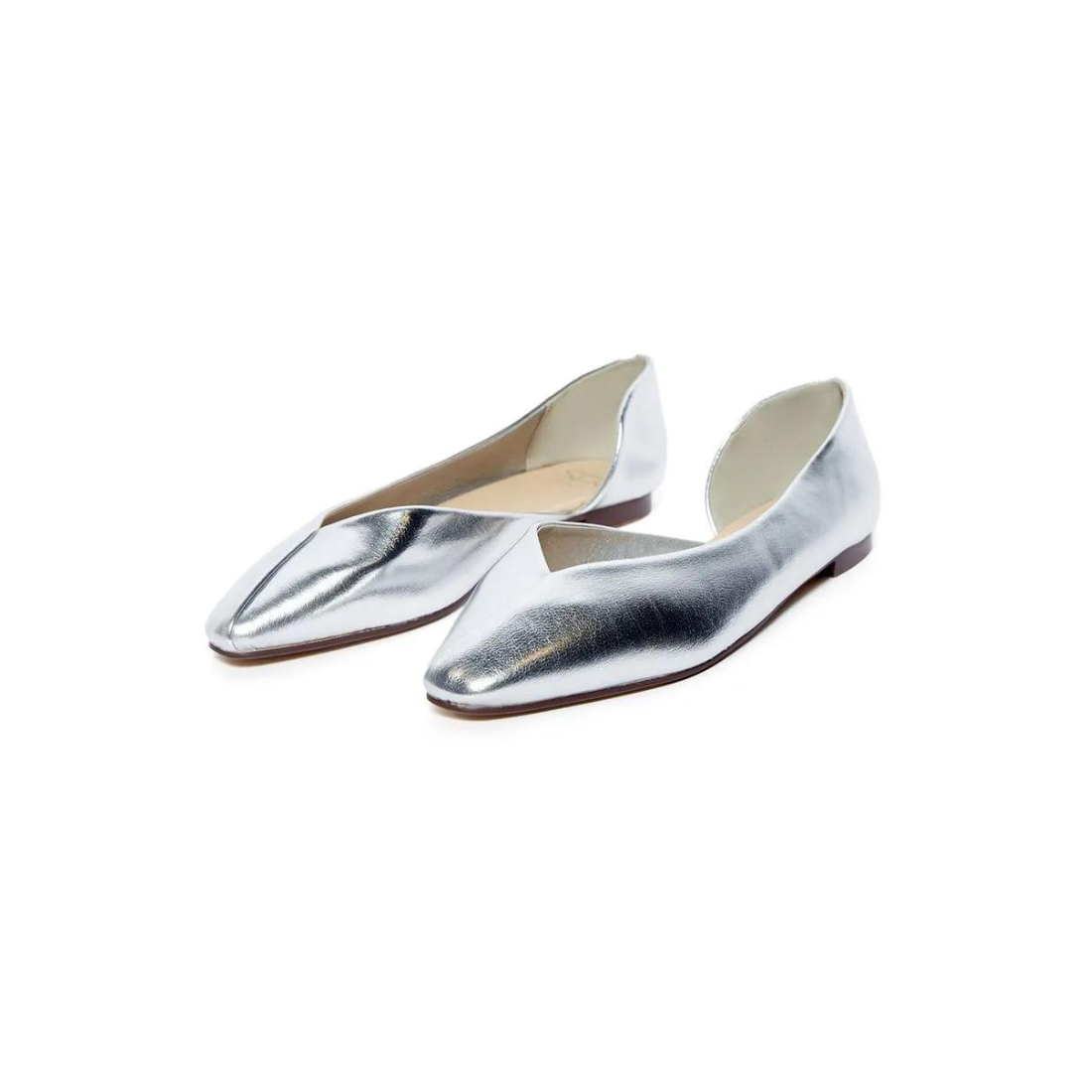 Silver Leather Point Asymmetric Ballerines