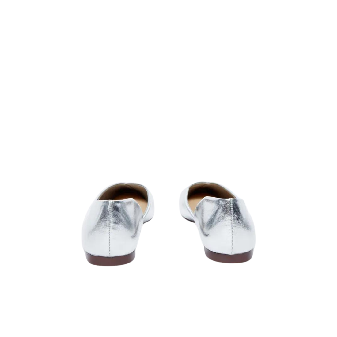 Silver Leather Point Asymmetric Ballerines