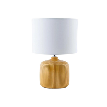 Mustard Ribbed Table Lamp with White Shade