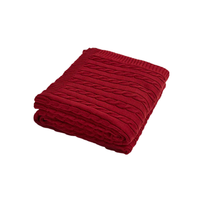 Deep Burgundy Cable Knit Throw Blanket