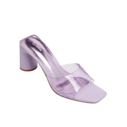 PVC Lilac Open Toe Slip-On Sandals with Block Heels