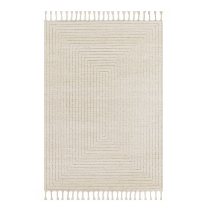 Ecru Geometric Rug with Tassels