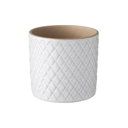 White Geometric Textured Ceramic Pot