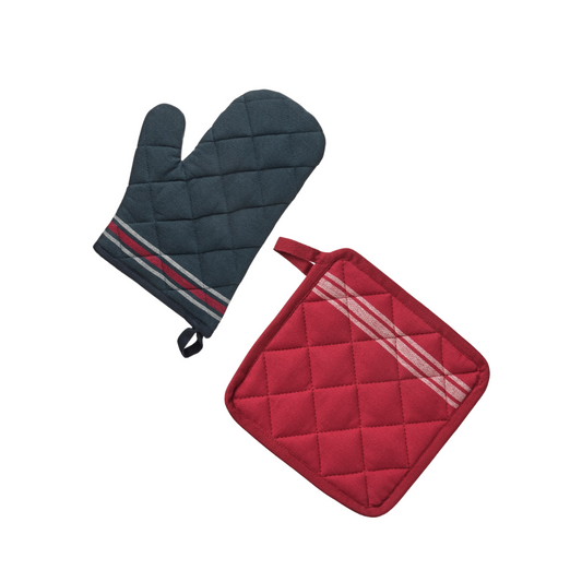 Red & Blue Oven Mitts and Pot Holder