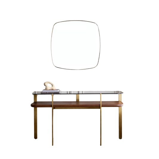Brushed Gold and Glass Console with Mirror