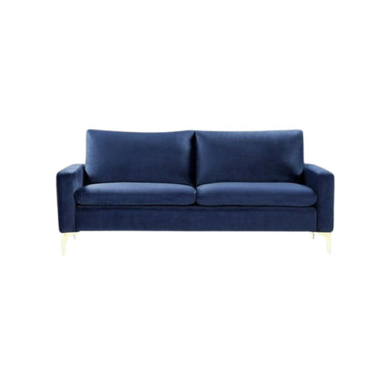 Navy Blue Velvet 2 Seater Mid Century Couch