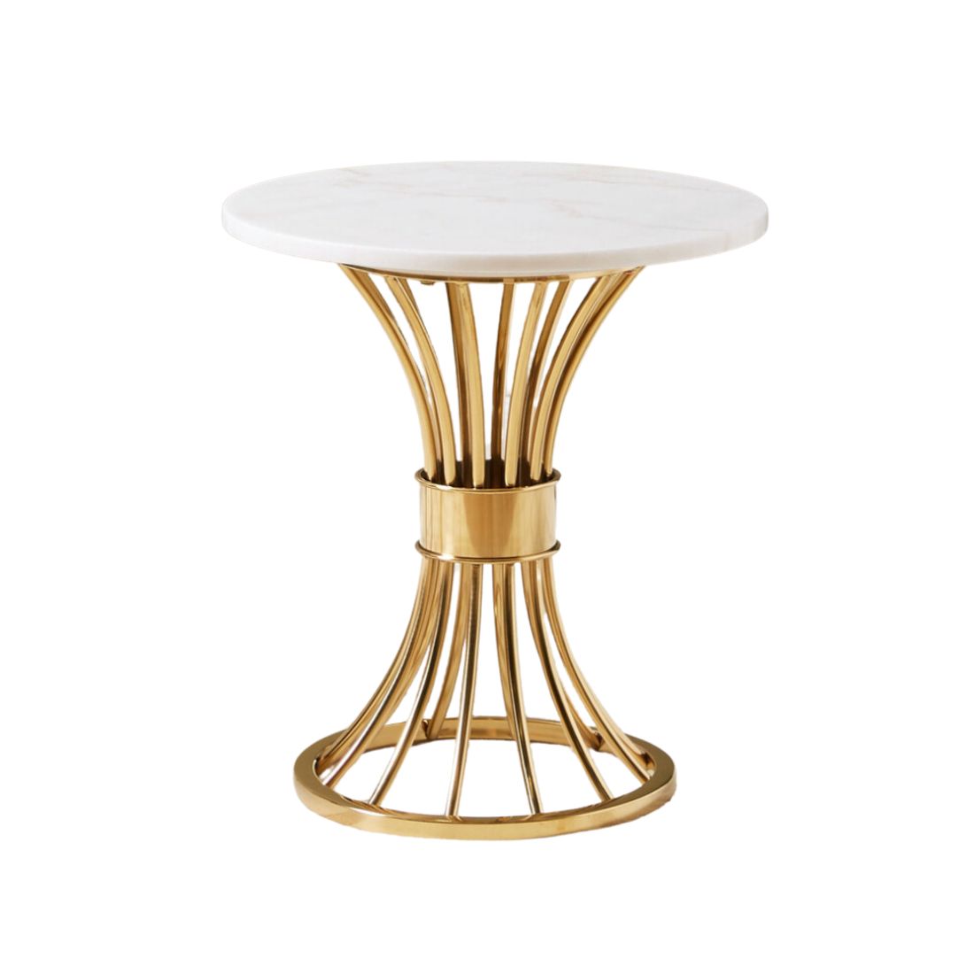 Round Marble Top End Table with Gold Base