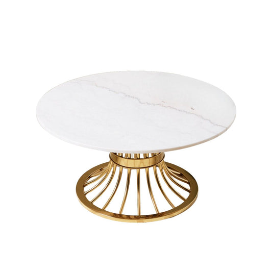 Round Marble Top Coffee Table with Gold Base