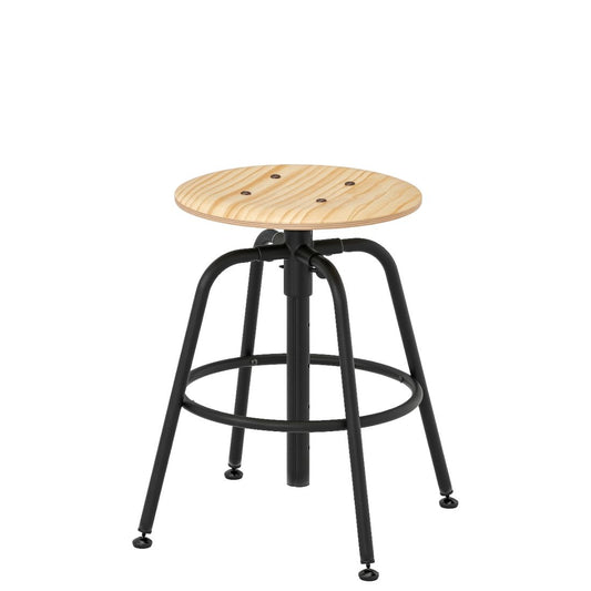 Wooden Stool with Adjustable Black Base