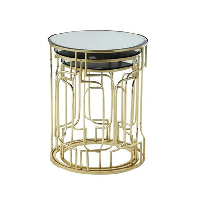 Set of 3 Nesting Tables with Brass Frame and Clear Glass Top