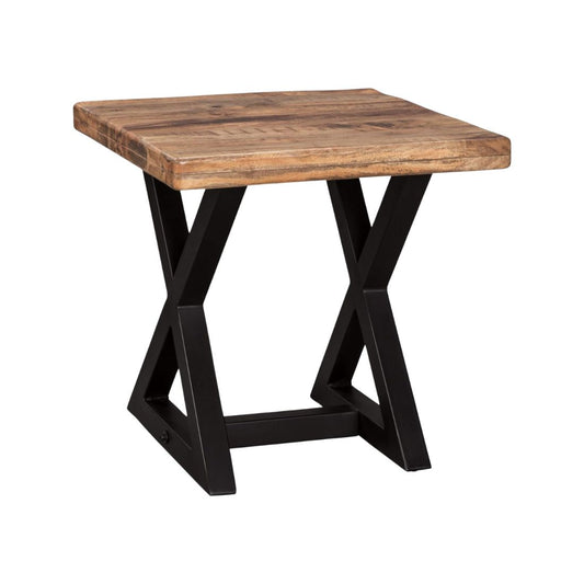 Mango Wood End Table with Black Powder Coated Geometric Base