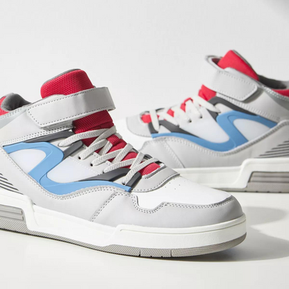 Red/Blue High Top Trainers with Lace-Up Closure