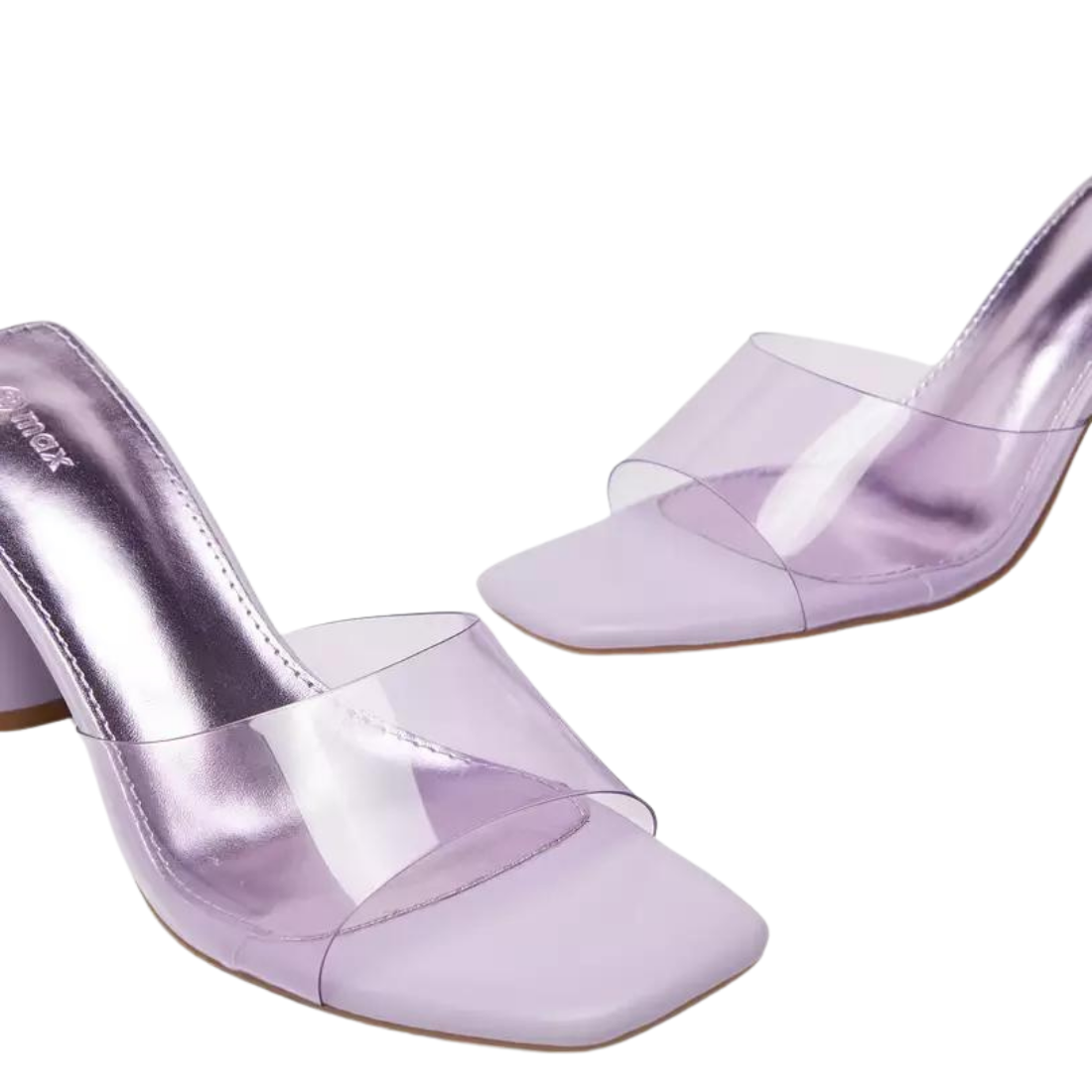 PVC Lilac Open Toe Slip-On Sandals with Block Heels