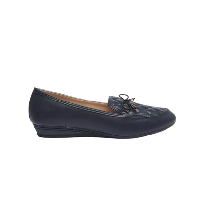 Navy Blue Quilted Slip-On Moccasins with  Bow Trim