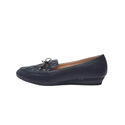 Navy Blue Quilted Slip-On Moccasins with  Bow Trim