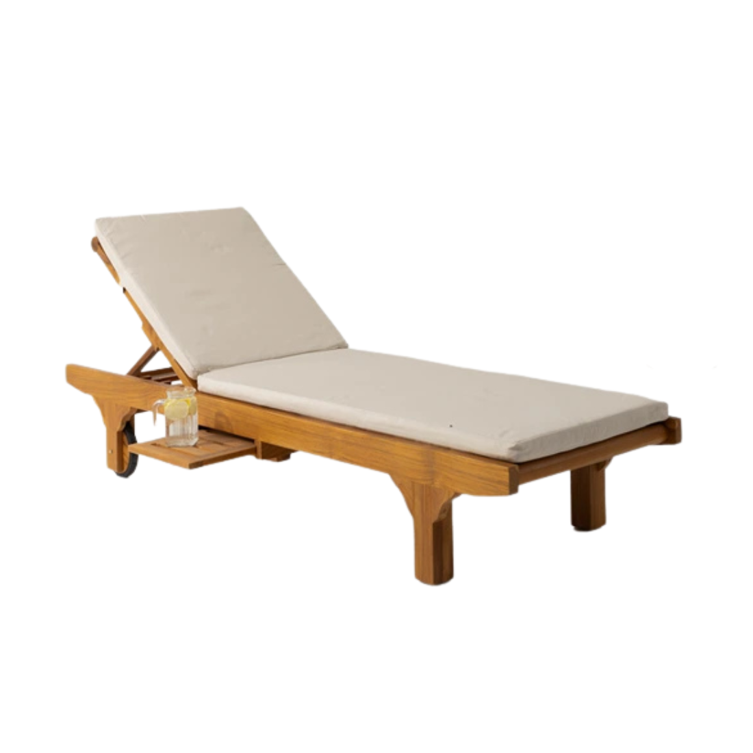 Oak Sun lounger With Upholstered Pad and Retractable Table
