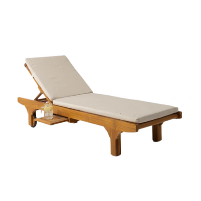 Oak Sun lounger With Upholstered Pad and Retractable Table