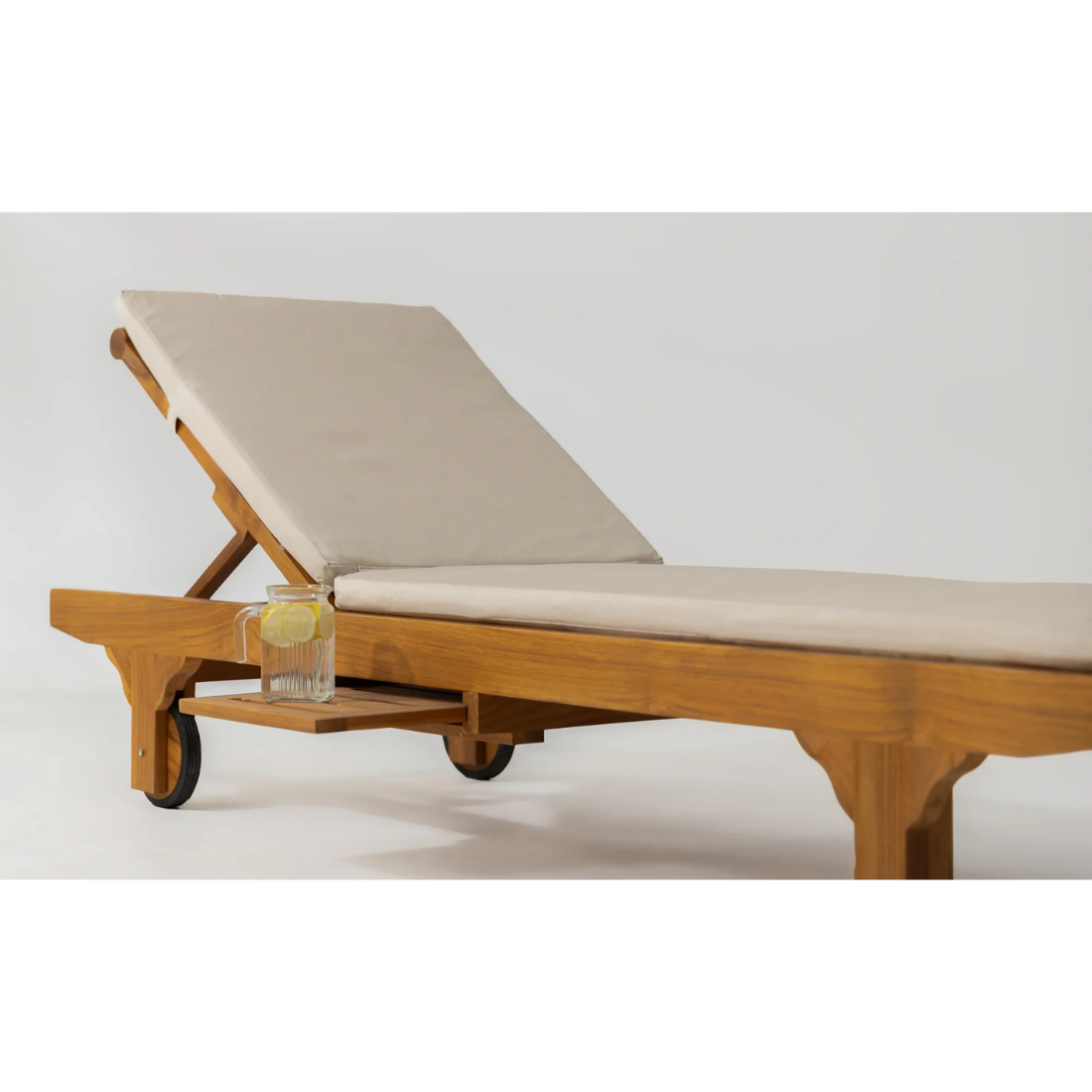 Oak Sun lounger With Upholstered Pad and Retractable Table