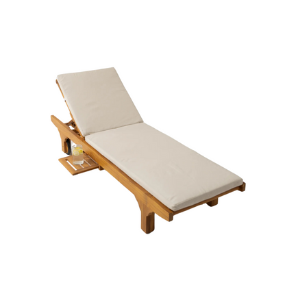 Oak Sun lounger With Upholstered Pad and Retractable Table