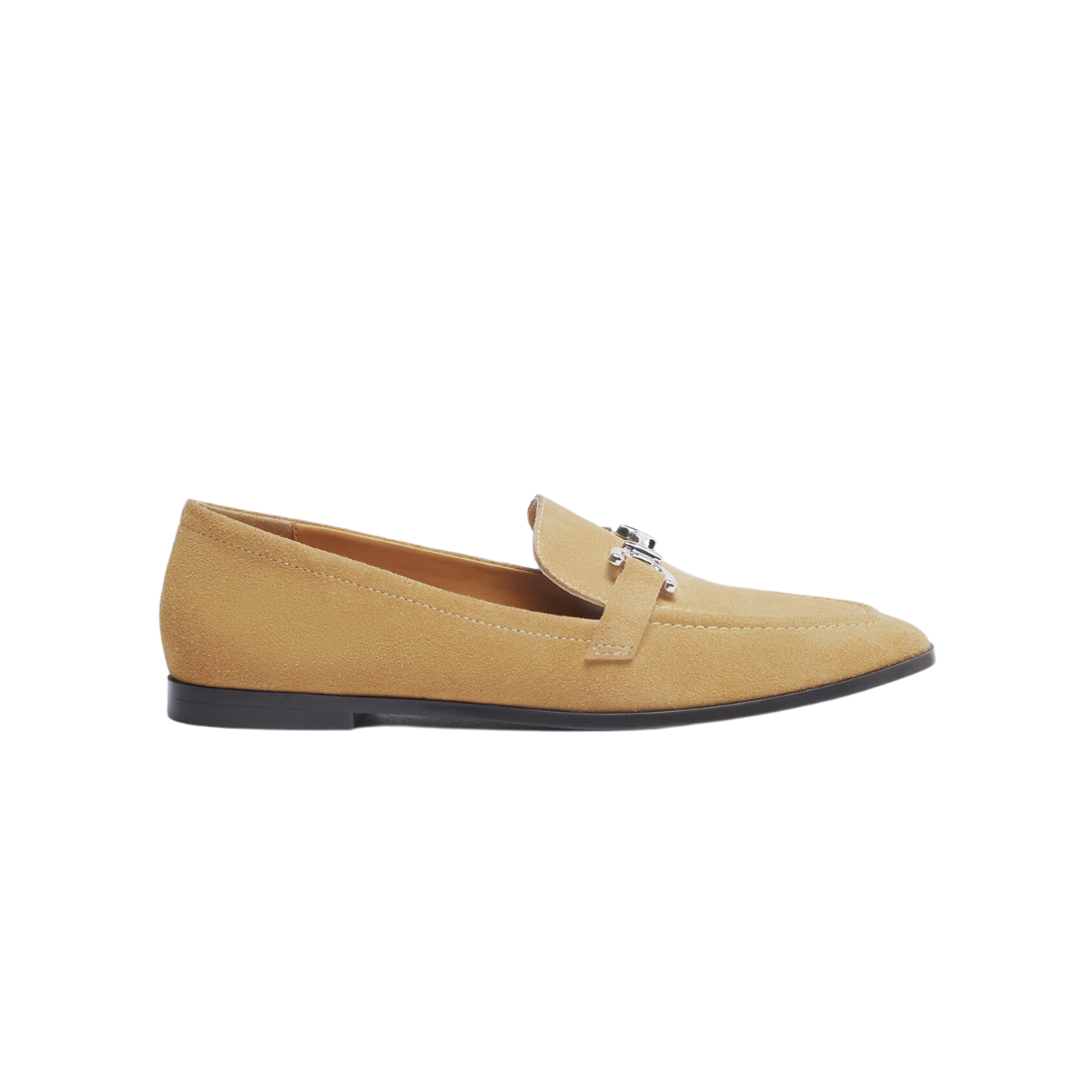 Beige Suede Slip-On Moccasins with Gold Buckle