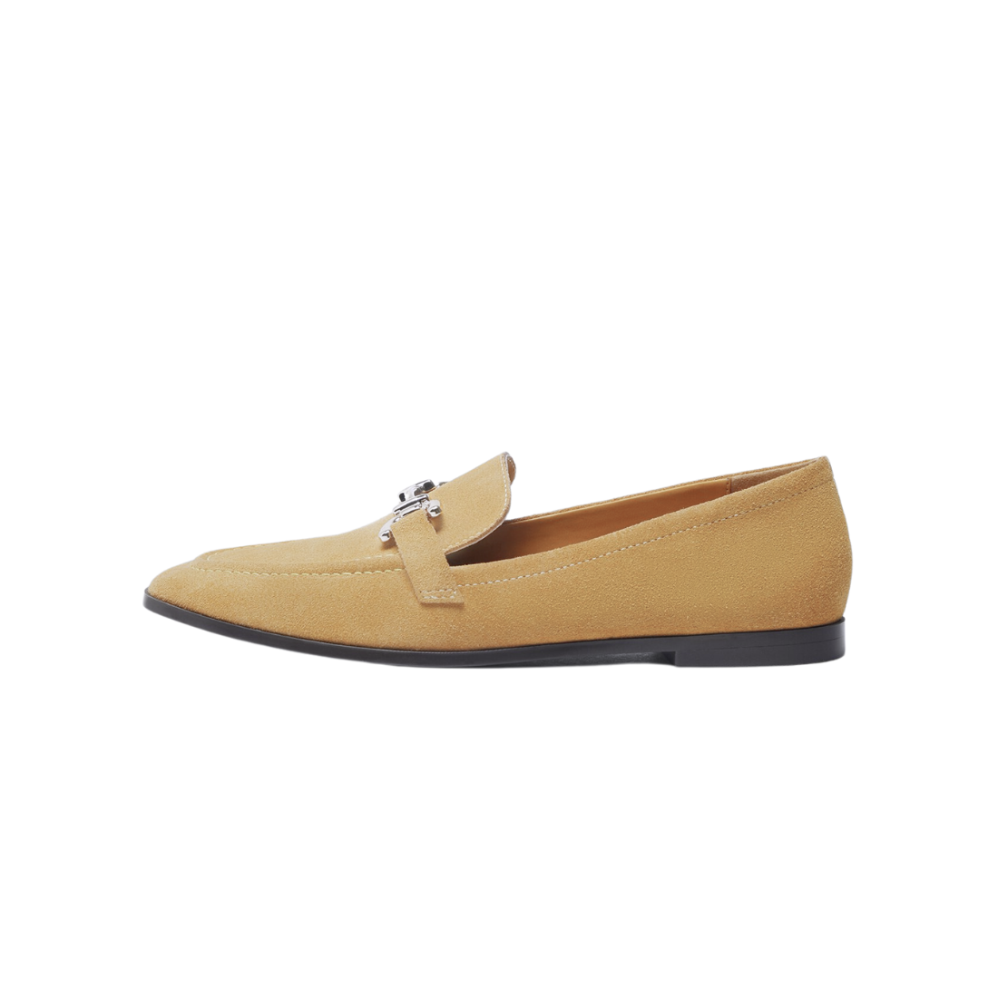 Beige Suede Slip-On Moccasins with Gold Buckle