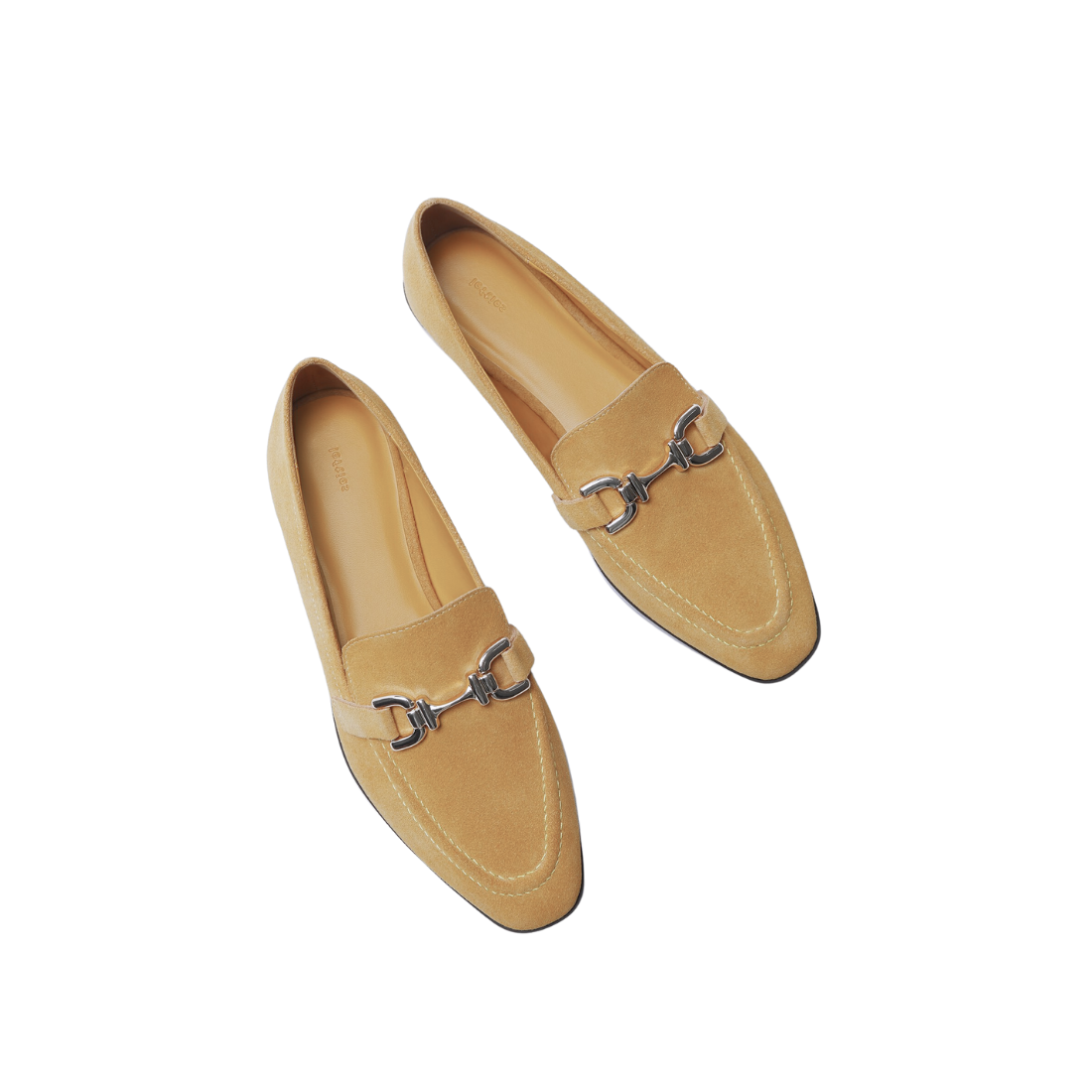 Beige Suede Slip-On Moccasins with Gold Buckle