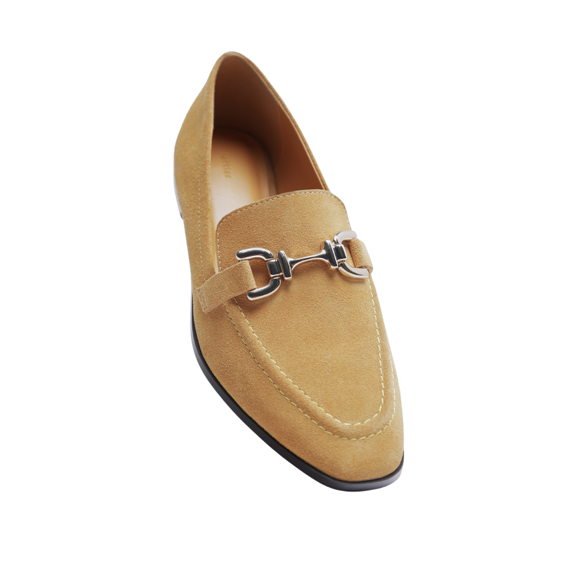 Beige Suede Slip-On Moccasins with Gold Buckle