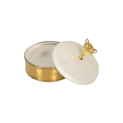 White and Gold Ceramic Box with Cat Handle
