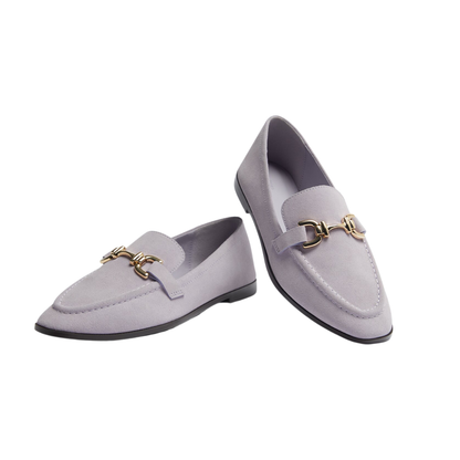 Lilac Suede Slip-On Moccasins with  Gold Buckle