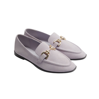 Lilac Suede Slip-On Moccasins with  Gold Buckle