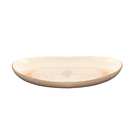 Oval Peach Glazed Serving Platter with Gold Rim