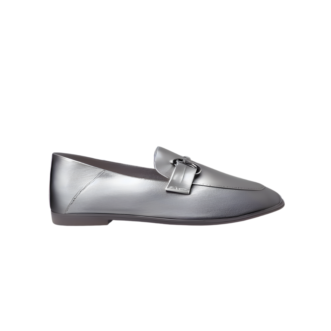 Silver Soft Leather Slip-On Moccasins with Silver Buckle