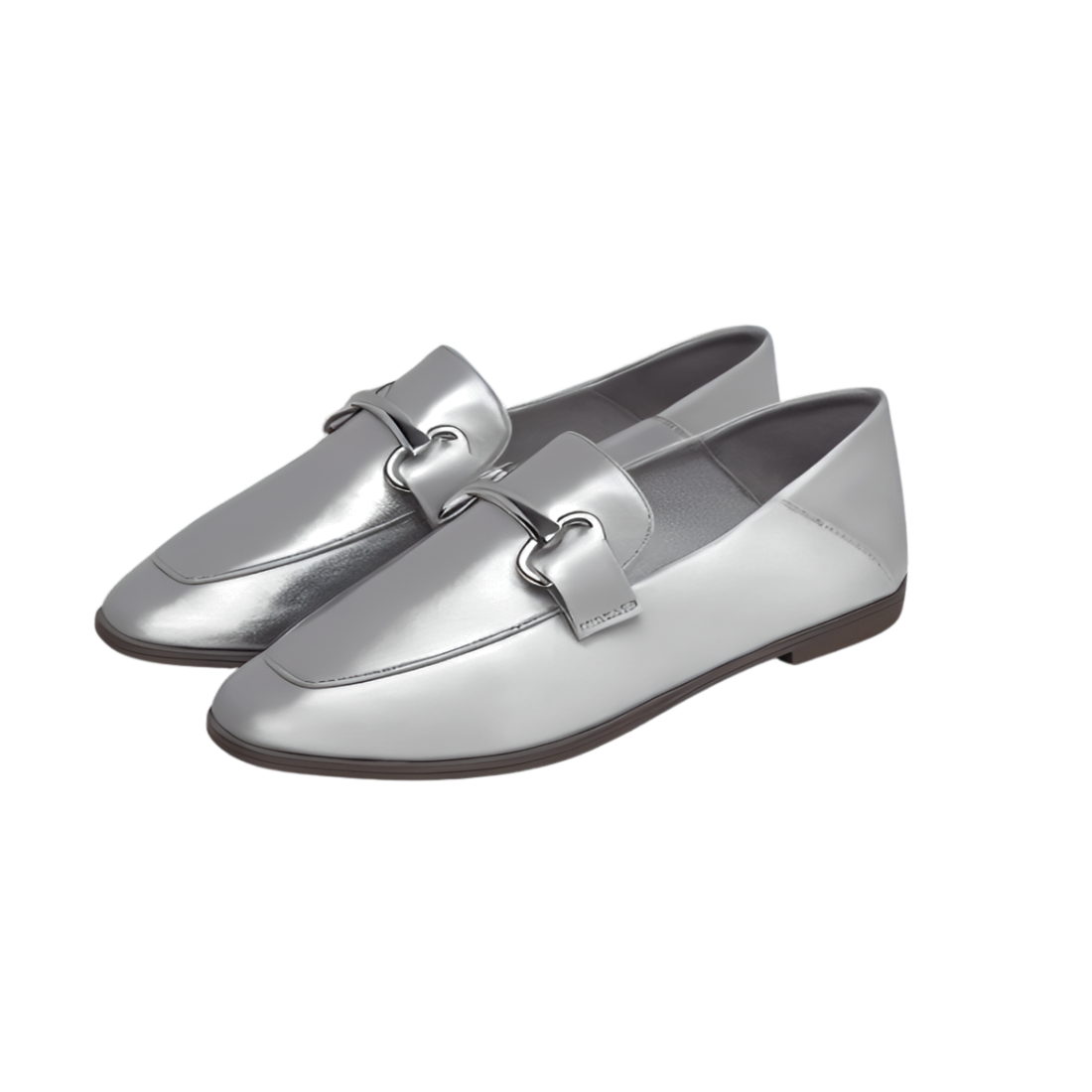 Silver Soft Leather Slip-On Moccasins with Silver Buckle