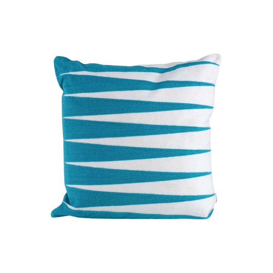Turquoise and White Geometric Embroidered Cushion